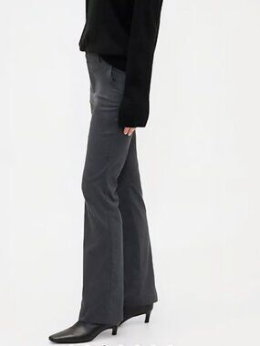 Theory Flare Leg Trousers Birds eye print Black Charcoal Size 6 wool blend